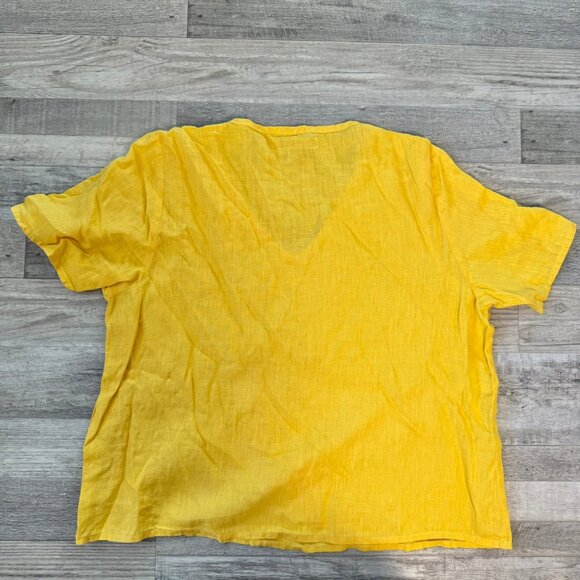 Flax 100% linen yellow short sleeve oversized top V-neck size medium C41 - Picture 6 of 6
